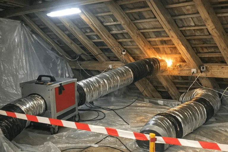 Heißluftverfahren zur thermischen Bekämpfung von Hausbock im Dachstuhl